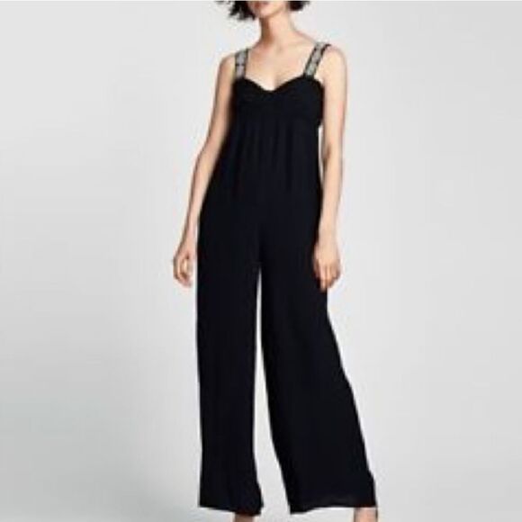 Zara Pants - Zara Basic Collection Beaded Strap Black Jumpsuit Size Extra Small
